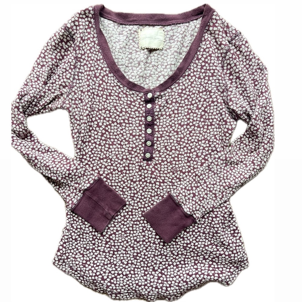 VINTAGE Victoria’s Secret Thermal Henley Long Sleeve Purple White Small XS
